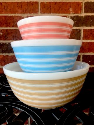 Htf Vintage Pyrex Stripes Mixing Bowl Set 401,  402,  403