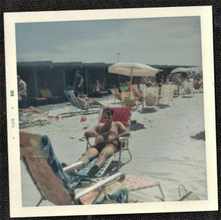 Vintage Photograph Sexy Shirtless Man Reading Book In Chair On The Beach
