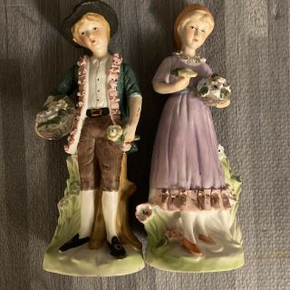 Vintage Brinn’s Porcelain Figures Flower Garden Couple