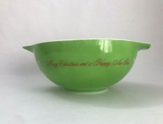 Rare Vintage Pyrex Green " Merry Christmas And A Happy Year " 443 Bowl