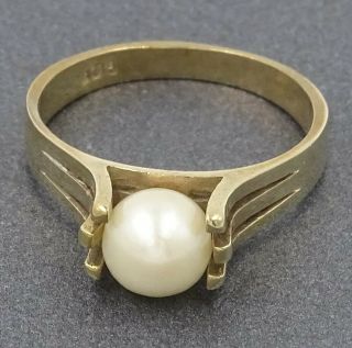 Vintage Pearl Womens Ring 9ct Yellow Gold Fine Jewelry Size O 1/2 - Val: $405