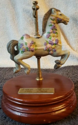 Vtg San Francisco Music Box Company Carousel Horse Limited Edition Gray/floral