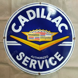 Cadillac Authorized Service Vintage Porcelain Sign 30 Inches Round