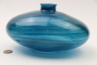 Stripped Glass Bottle Oval Blue Antique Unknown Origin 8x5x4 Weird Odd Shape