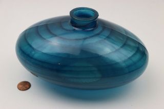 stripped glass bottle oval blue antique unknown origin 8x5x4 weird odd shape 2
