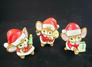 Vintage Homco Christmas Mice Santa Mouse Set Of 3