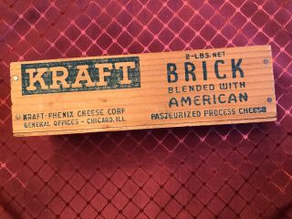 Vintage Kraft Brick Wood Cheese Box 2 - Lbs.  Dairy Advertisement Primitive Box