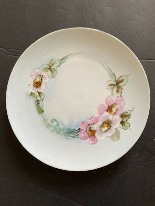 J & C Bavaria Hand Painted Pink Flowers Porcelain Plate 8.  5 "