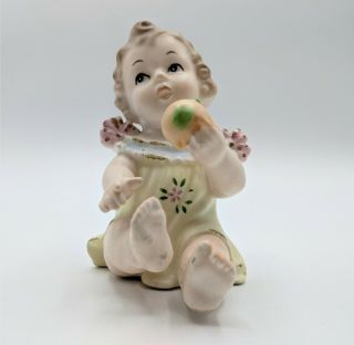 Vintage Antique German Victorian Porcelain Bisque Piano Baby Girl Eating Apple