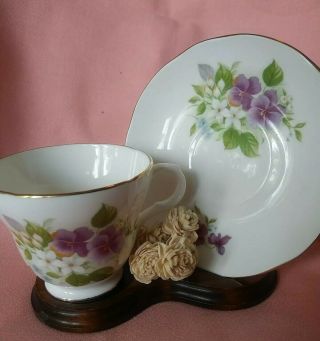Vintage Sadler Wellington Purple Pansies Bone China Tea Cup & Saucer Set