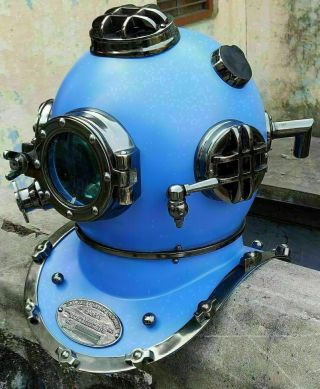 Morse Vintage Blue Divers Sea Us Navy Mark V Diving Helmet Scuba Antique Helmet
