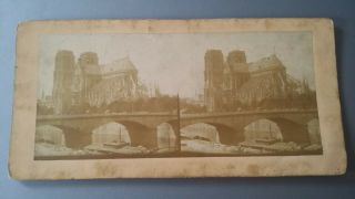 Rare Antique Pre 1859 Steroscopic Card Of Notre Dame Before 2nd Spire