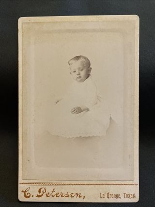 Antique Cabinet Card Photo Blonde Baby In White La Grange Texas Tx 1880s