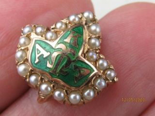 Rare Vintage Alpha Kappa Alpha Sorority Omega 10k Gold Enamel Seed Pearl Pin