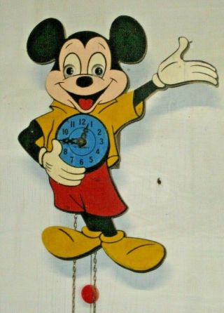 Rare Vintage Disney Mickey Mouse Moving Eyes Wall Clock German 1 Weight