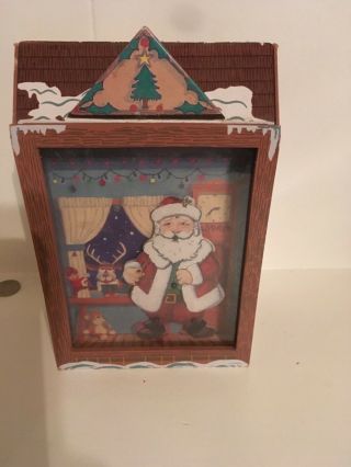 Vintage Wooden Dancing Santa Claus Musical Box Wind Up