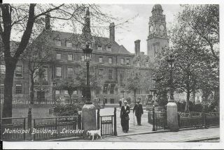 Early Vintage Animated Postcard,  Municipal Buildings,  Leicester