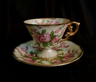Vintage Norleans Fine Bone China April Seeet Pea Cup And Saucer Lusterware
