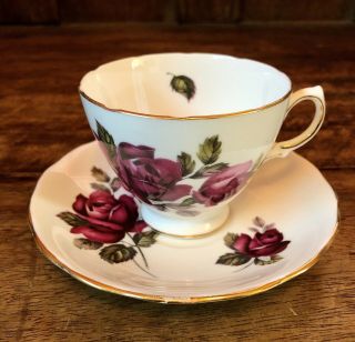 Vintage Queen Anne English Bone China,  Tea Cup And Saucer Victorian Rose 8171