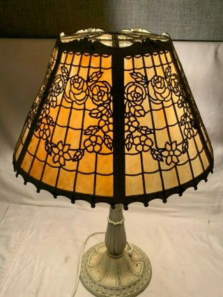 Vintage Antique Miller 236 Lamp Co 1920s 6 Slag Glass Panel Table Lamp Art Deco
