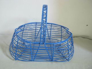 Large Vintage Blue Rubber Coated Wire Metal Farmhouse Egg Basket,  Hinged Lids