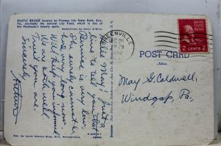 Pennsylvania PA Erie Presque Isle State Park Rustic Bridge Postcard Old Vintage 2