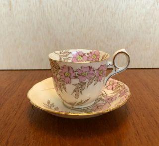 Embassy Ware Pink Flowers Mini Tea Cup And Saucer Gold Trim Vintage Fondeville