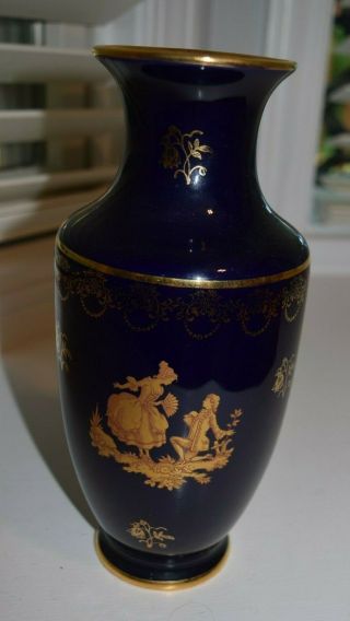 Vintage Cobalt Blue And Gold French Porcelain Vase From France Limoges