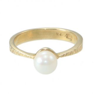 Womens Natural Pearl 1950s Vintage Estate Cocktail Ring 10k Yellow Gold 6.  5mm