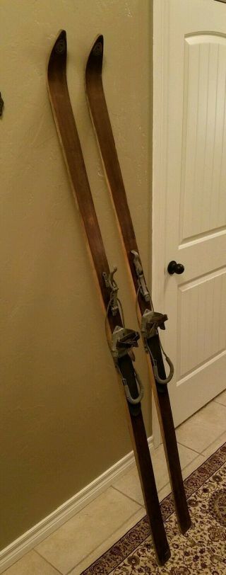 Vintage Early 1900s Downhill Skis Made By Schiller W Stratos Bindings.  Ext Rare