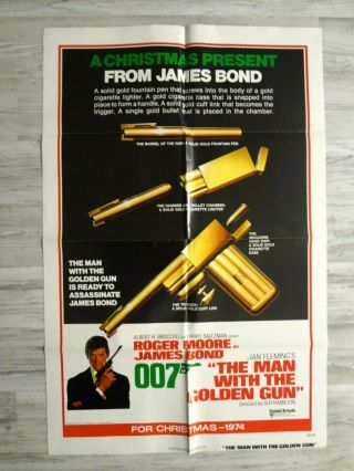 Vintage 1974 The Man With The Golden Gun Adv.  One Sheet James Bond 007