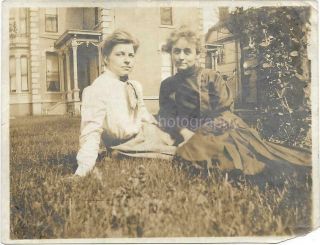 A Portrait In The Grass Vintage Found Photograph Two Women Bw 012 19 I