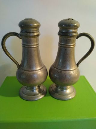 Vtg Antique 1920 Weidlich Bros Pewter Salt and Pepper Shakers W.  B.  MFG Co 2