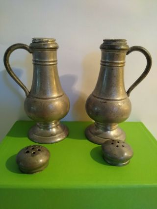 Vtg Antique 1920 Weidlich Bros Pewter Salt and Pepper Shakers W.  B.  MFG Co 3