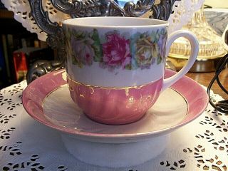 Vintage German Bavaria Rose Floral Design Tea Cup And Saucer