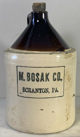 Antique Vintage M Bosak Co.  Scranton Advertising Jug Gallon Crock