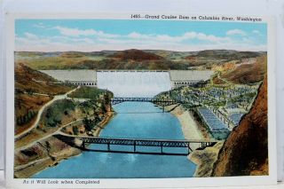 Washington Wa Columbia River Grand Coulee Dam Postcard Old Vintage Card View Pc