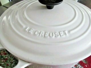 Vintage Le Creuset 24 Cast Iron Enamel 4.  5 Quart Round White Dutch Oven W/ Lid