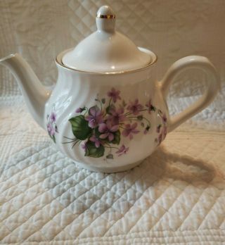 Arthur Wood And Son Teapot 6295 - Purple Violets - Staffordshire England