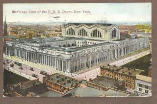 Vintage Postcard 1918 Birds - Eye View Pennsylvania Railroad Depot York City