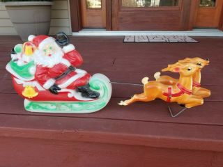 Vintage Empire Blow Mold Christmas Santa And Reindeer 1970