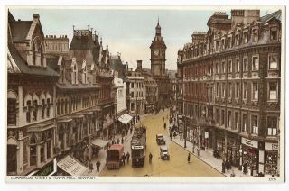 Wales Newport Commercial Street & Town Hall Vintage Postcard 16.  12