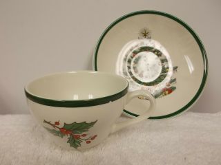 Vtg Lord Nelson Pottery Cuthbertson Holly Christmas Tree Coffee Tea Cup & Saucer