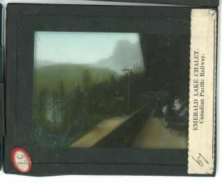Glass Magic Lantern Slide Emerald Lake Chalet Canadian Pacific Railway BC c1900 3