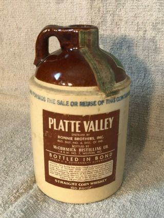 Mccormick Platte Valley Straight Corn Whiskey Stoneware Small Jug Vintage