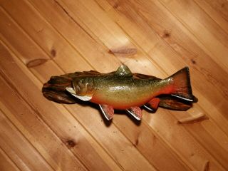 Brook Trout Wood Carving Fish Taxidermy Vintage Fish Decoy Casey Edwards