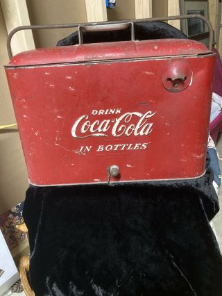 Vintage Drink Coca Cola Bottles Coke Soda Drink Metal Picnic Cooler C.  1950’s