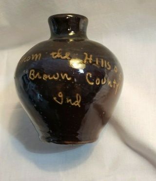 Miniature Stoneware Scratch Jug " From The Hills Of Brown County Ind.  " 3 1/2 "
