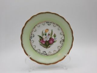 Vintage Tea Cup and Saucer Set White Daffodil Pink Tulips Green Gold Accents 3