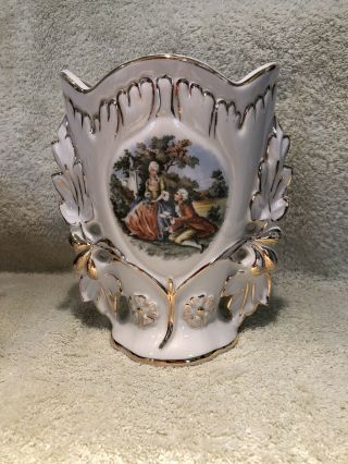 Antique English Hand Painted Mantle Vase Courting Couple